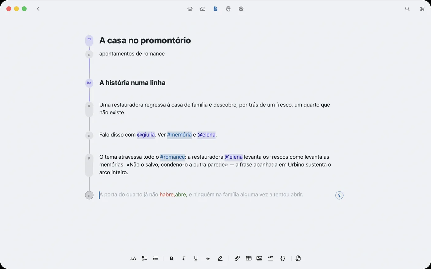 Escreve-se em Markdown, por blocos